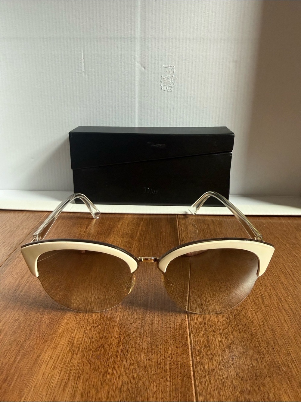 Dior Women's White and Gold Cat-Eye Sunglasses